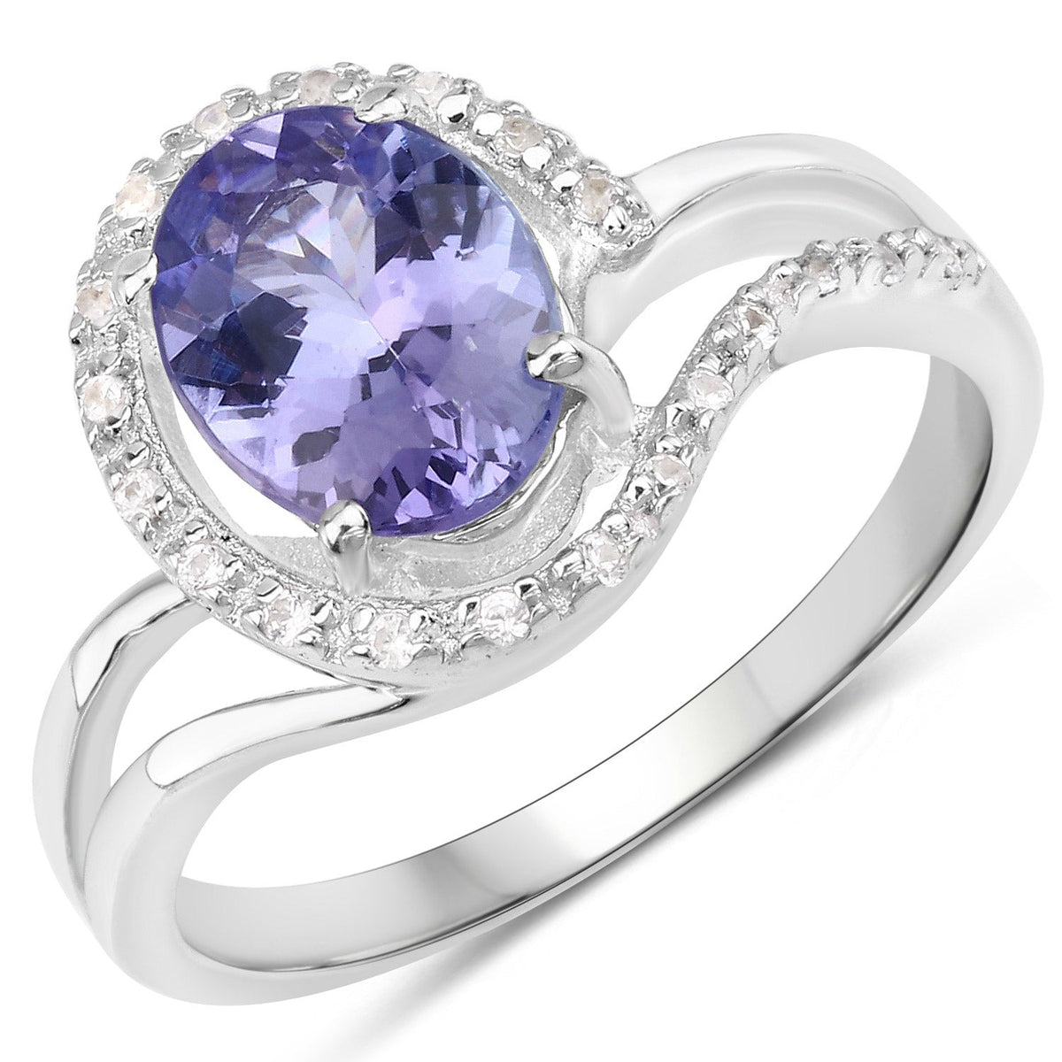 Anillo de Plata Fina .925 con Tanzanita Genuina de 1.82 Quilates y Zircón Blanco