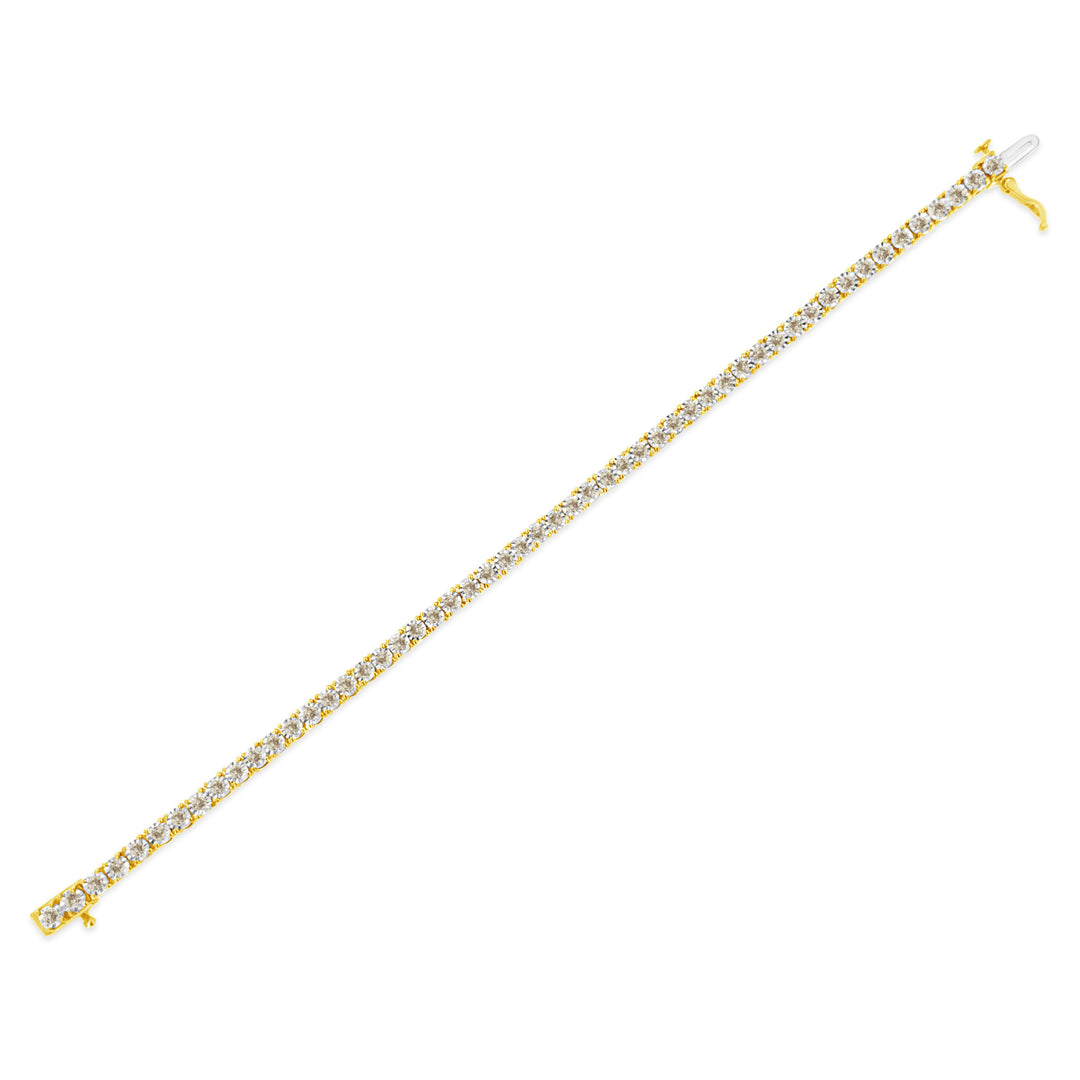 Pulsera de tenis de oro amarillo de 14 quilates chapado en plata de ley .925 con 3.0 quilates de diamantes engastados "milagro" (color L-M, claridad I2-I3) - 7.25"