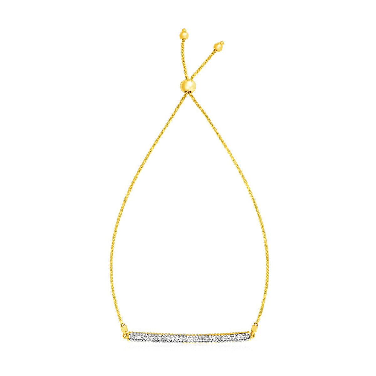 Pulsera ajustable de oro amarillo de 14k con barra texturizada y diamantes