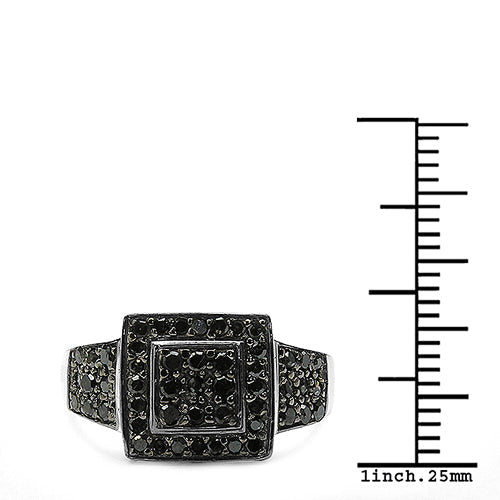 Anillo de Plata de Ley .925 con Diamante Negro Genuino de 0,77 Quilates