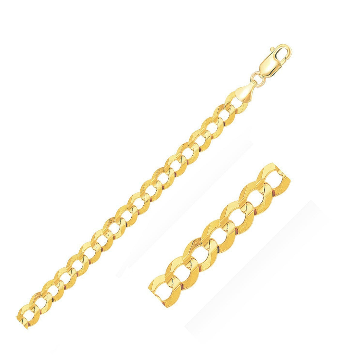 Cadena Curb Sólida de Oro Amarillo de 14k y 10.0mm
