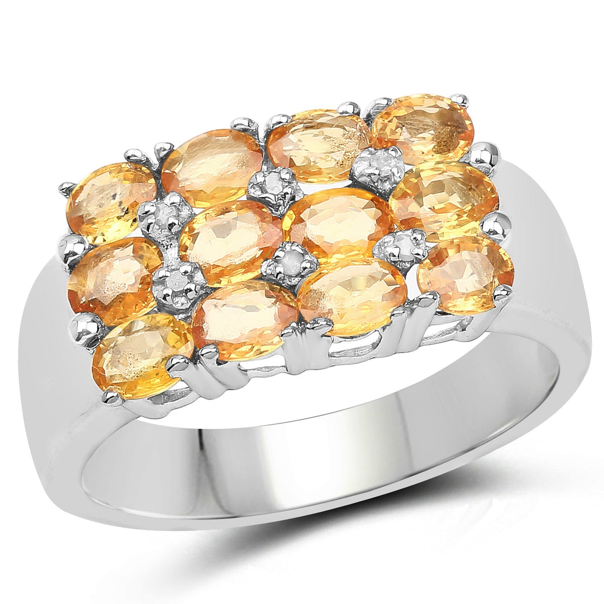 Anillo de plata esterlina .925 con zafiro amarillo genuino de 2.67 quilates y diamantes blancos