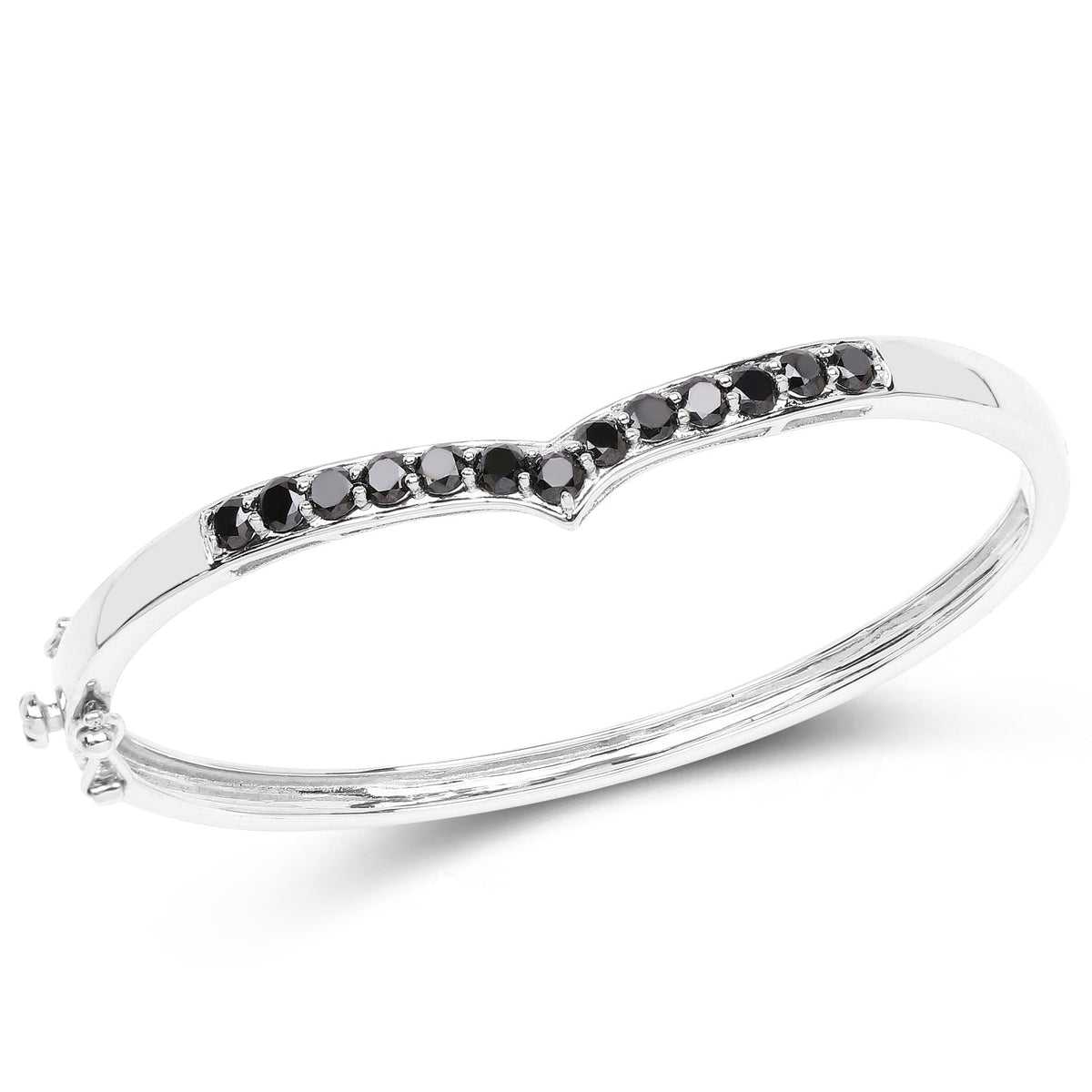 Brazalete de plata de ley .925 con diamante negro auténtico de 2,28 quilates