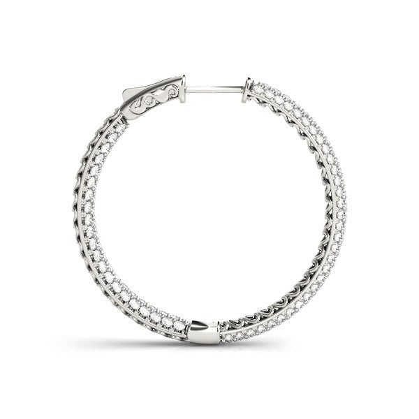 Pendientes de aro de oro blanco de 14 quilates con dos filas de diamantes engastados en pavé (7 quilates de peso total)