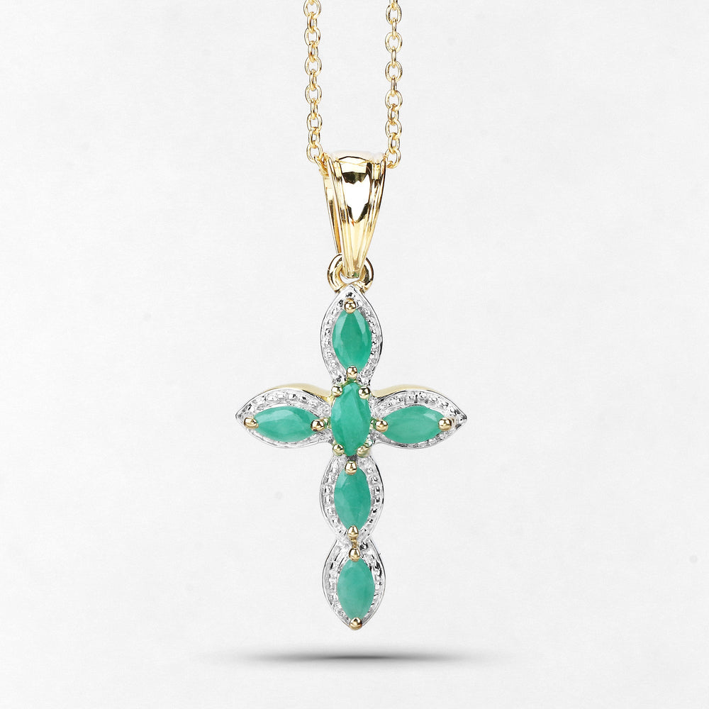 18K Yellow Gold Plated 0.84 Carat Genuine Emerald .925 Sterling Silver Pendant
