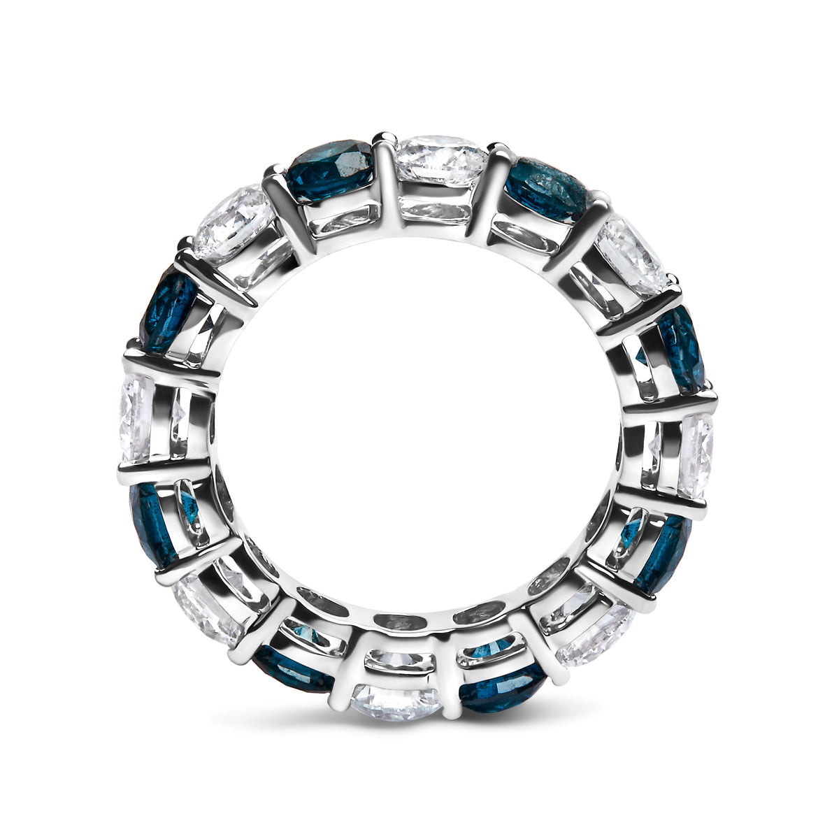 Anillo de oro blanco de 14 quilates con 6 1/4 Cttw de diamantes blancos creados en laboratorio y diamantes azules naturales tratados alternados (color F-G, claridad VS1-VS2)