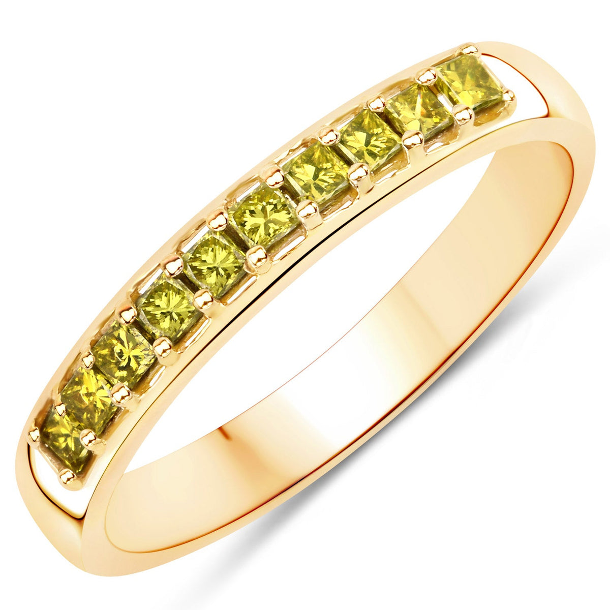 Anillo de oro amarillo de 14 quilates con diamante amarillo auténtico de 0,27 quilates (SI1-SI2)