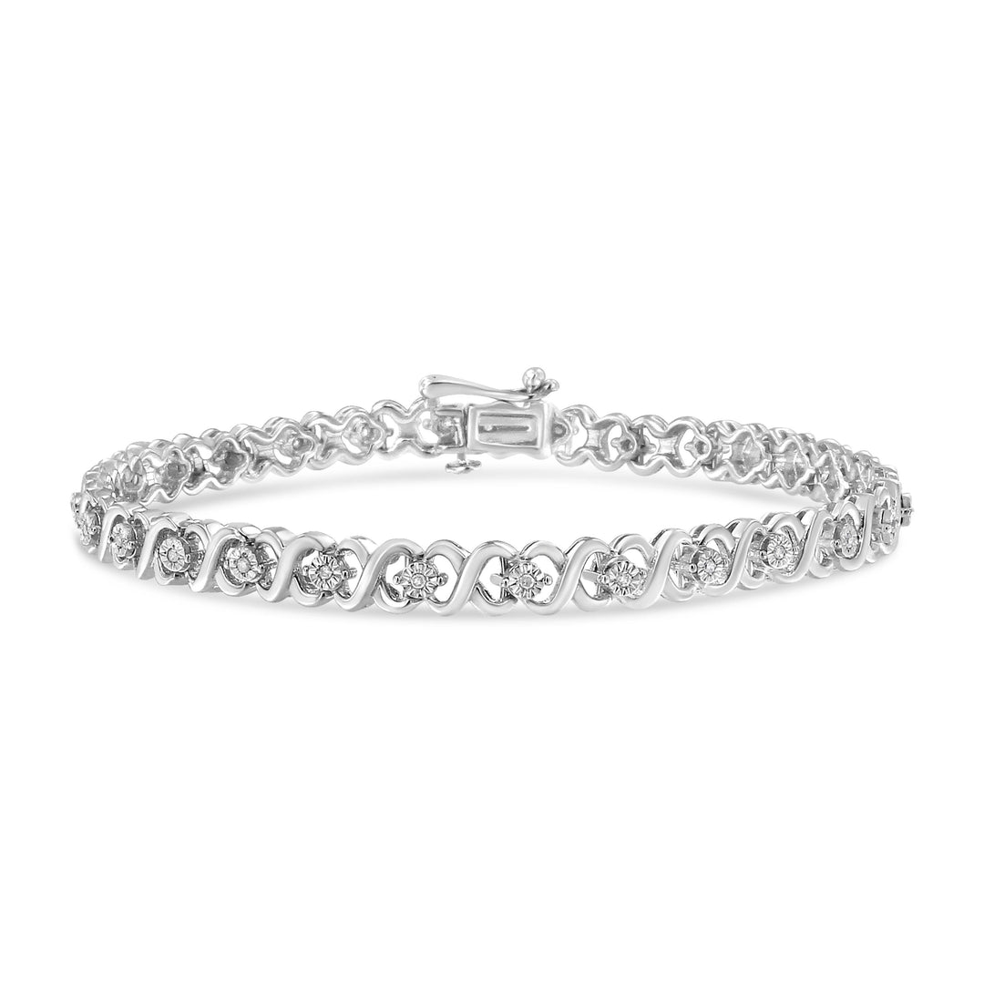 Pulsera de tenis de plata esterlina .925 con diseño de infinito y estaciones, engaste tipo miracle con 1/6 Cttw de diamante (color I-J, claridad I3) - 7.25 pulgadas