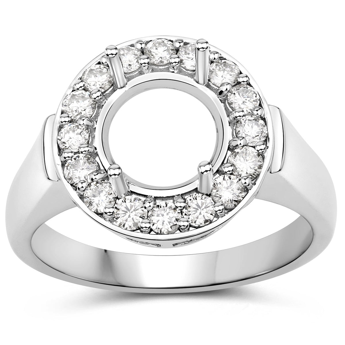 Anillo Semimontado de Oro Blanco de 14K con Diamante Blanco Genuino de 0,48 Quilates - para Gema Redonda de 8,00mm
