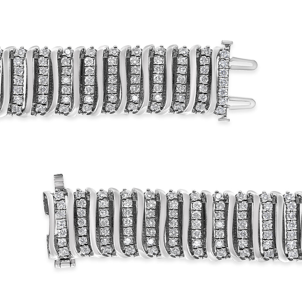 Pulsera de tenis de plata de ley .925 de 8.5 Cttw de diamante con 7 filas de galones "S" y eslabones curvos (color I-J, claridad I1-I2) - 7.25"