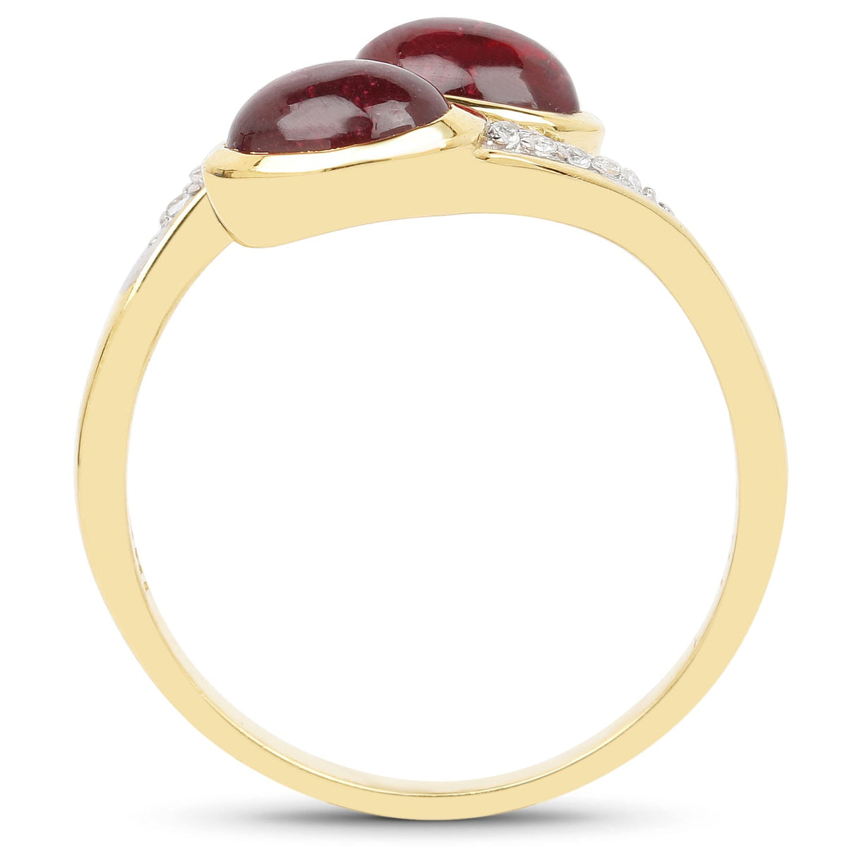 Anillo de plata de ley .925 con rubí de 2,38 quilates relleno de vidrio y topacio blanco, chapado en oro amarillo de 14 quilates