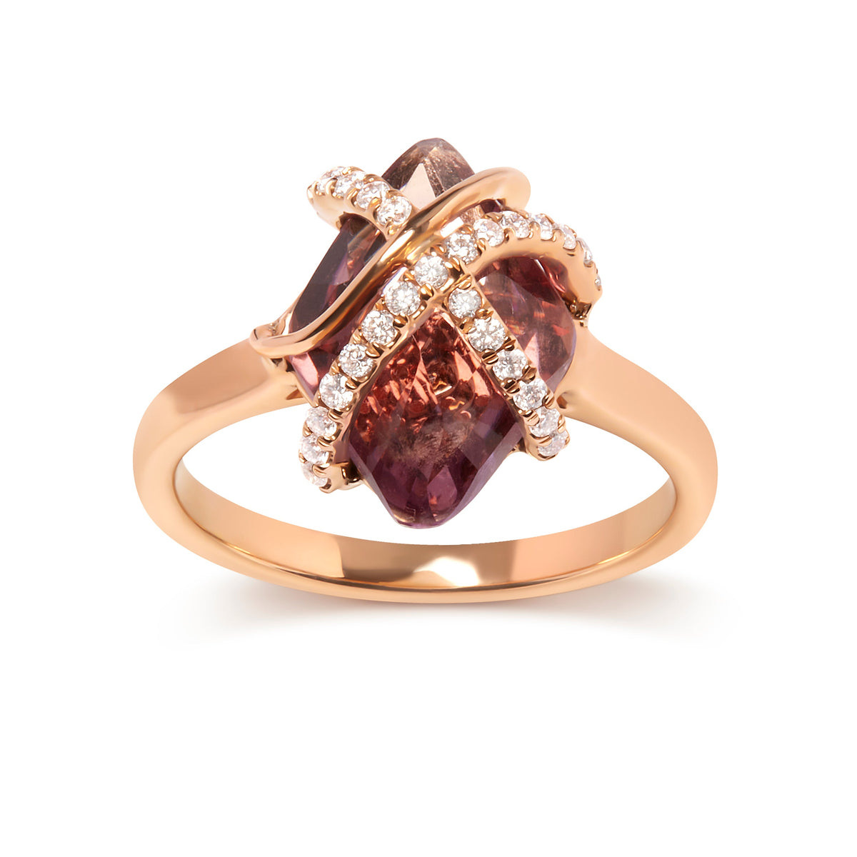 Anillo de cóctel de amatista morada de oro rosa de 14K con diamantes de 1/5 Cttw, 15x15 MM (color G-H, claridad SI1-SI2)
