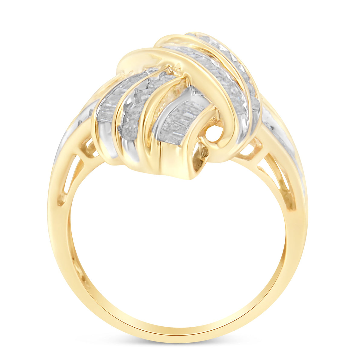Anillo de cóctel de diamantes de oro amarillo de 10 quilates (1,2 quilates en total, color I-J, claridad I2-I3) - Talla 8
