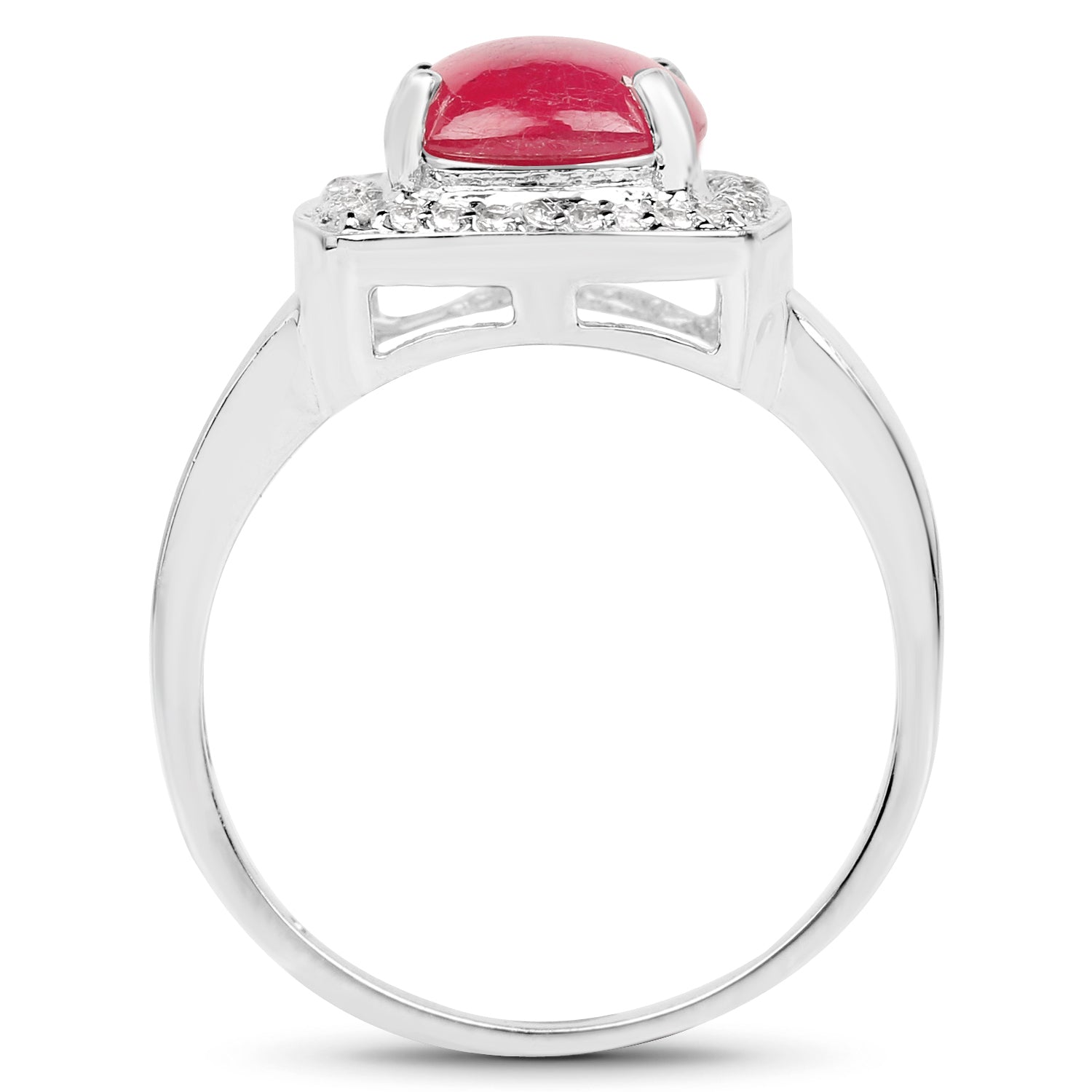 Anillo de Plata de Ley .925 con Rubí Relleno de Cristal de 3.31 Quilates y Topacio Blanco