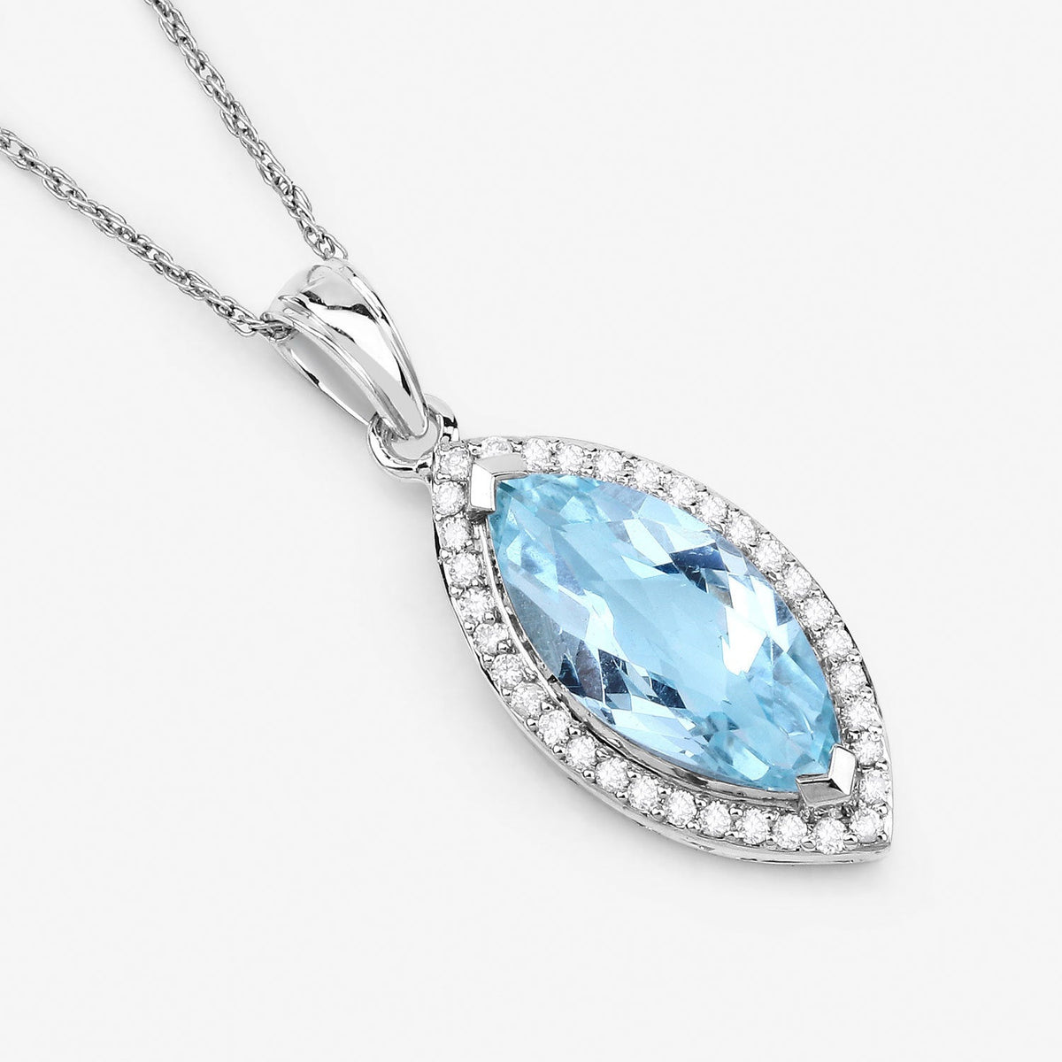 Colgante de oro blanco de 14 quilates con aguamarina auténtica de 2,55 quilates y diamantes blancos