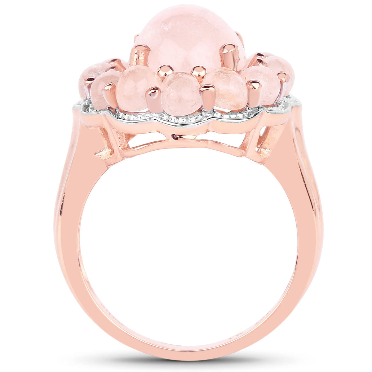 Anillo de plata de ley .925 con morganita auténtica de 6.76 quilates chapado en oro rosa de 14 quilates