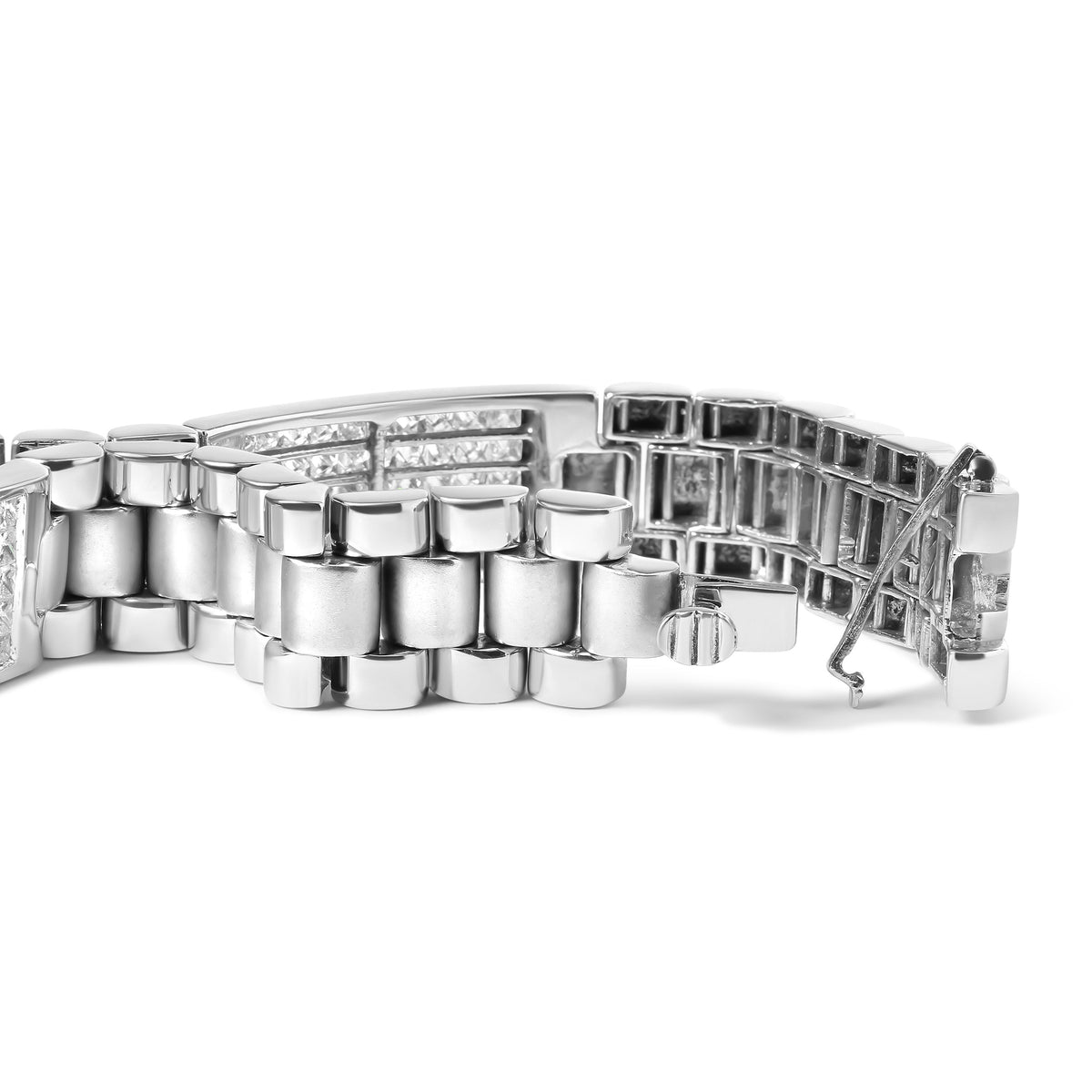 Pulsera de tenis para hombre con diamantes de princesa de 12.0 Cttw en oro blanco de 14K con engaste invisible (color G-H, claridad VS1-VS2) - Talla 8.5" pulgadas