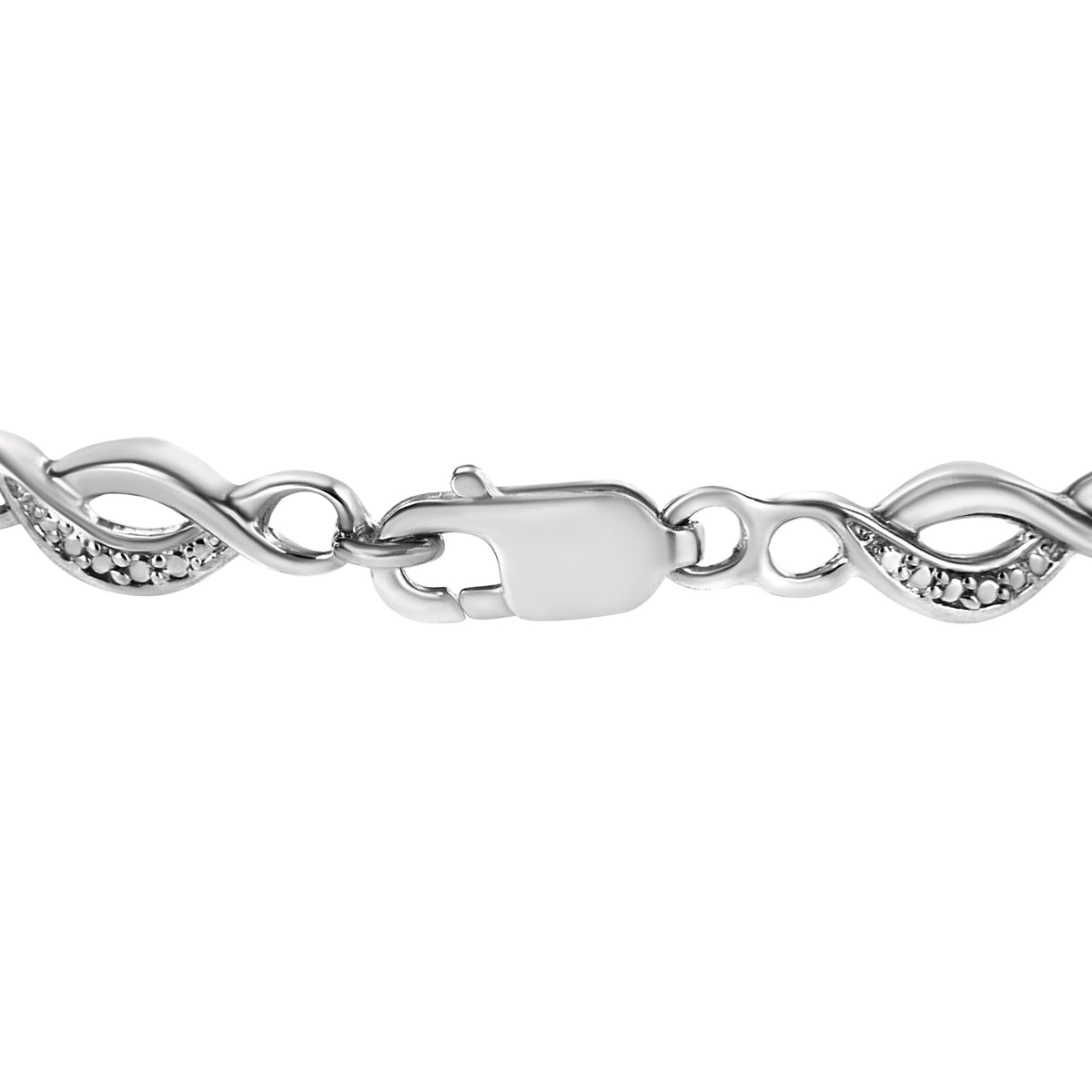 Pulsera de eslabones en espiral curvada de plata de ley .925 con detalles de diamantes engastados en garras (color I-J, claridad I3) - 7.25"