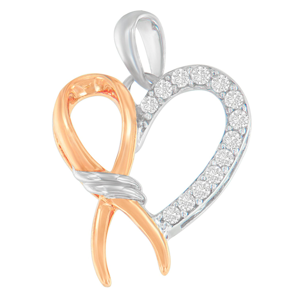 Collar con colgante de corazón de cinta con diamantes de talla redonda de 1/5 cttw en plata de ley .925 de dos tonos (H-I, I2-I3)