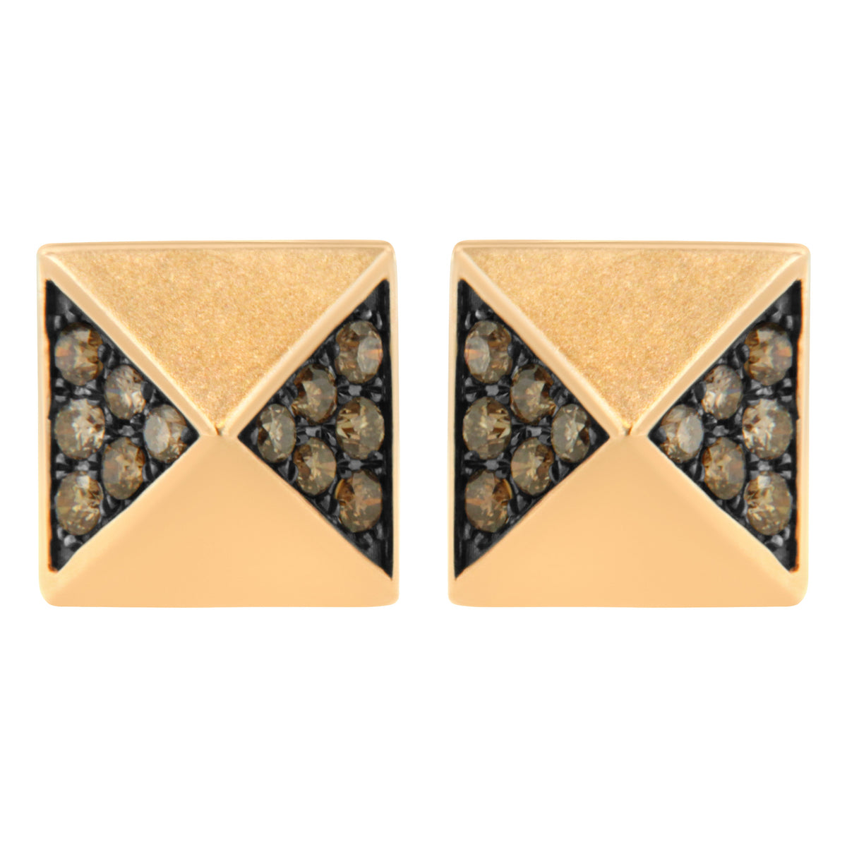 Pendientes de tachuela de pirámide de diamante marrón de 1/4 Cttw de oro rosa de 14K (Color Marrón, Claridad SI1-SI2)