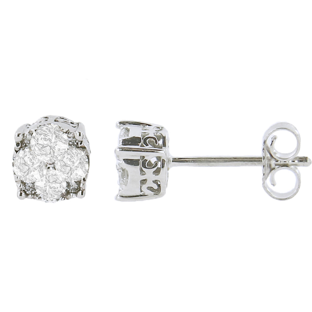 Pendientes de tuerca de plata esterlina .925 con diamantes redondos en engaste de garra de 1/2 quilate (color I-J, claridad I2-I3)
