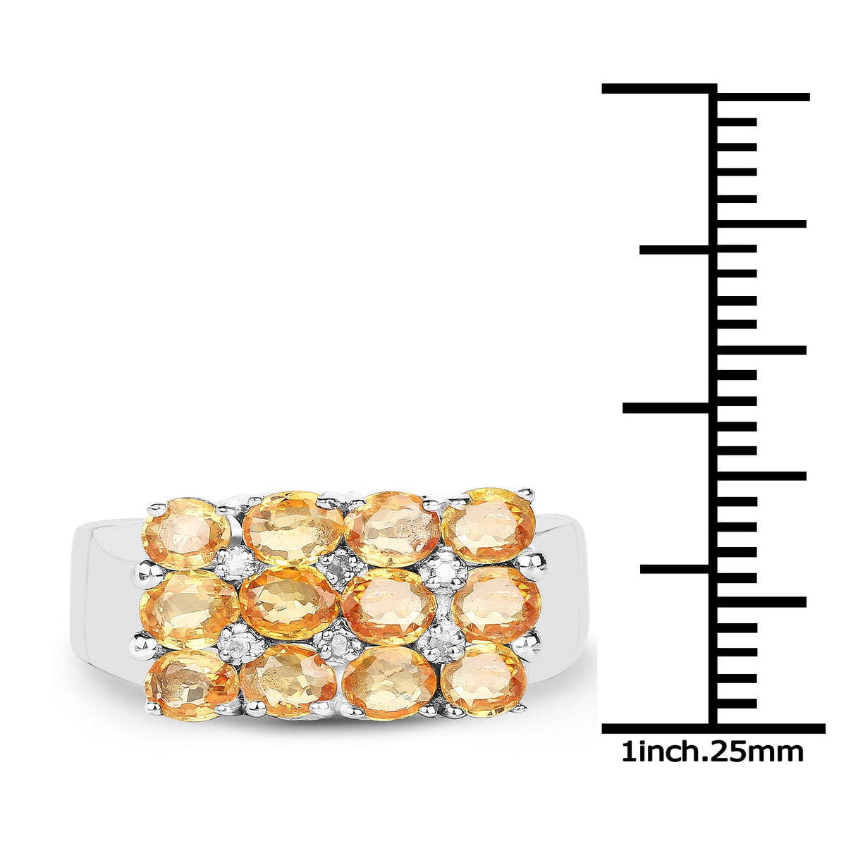 Anillo de plata esterlina .925 con zafiro amarillo genuino de 2.67 quilates y diamantes blancos