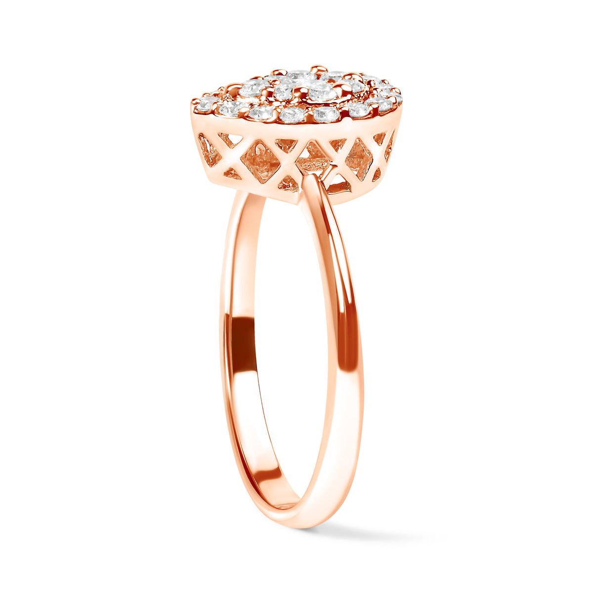 Anillo de promesa en halo de oro rosa de 10K y diamante de 3/8 Cttw compuesto con forma de pera (color I-J, claridad I2-I3) - Talla 6