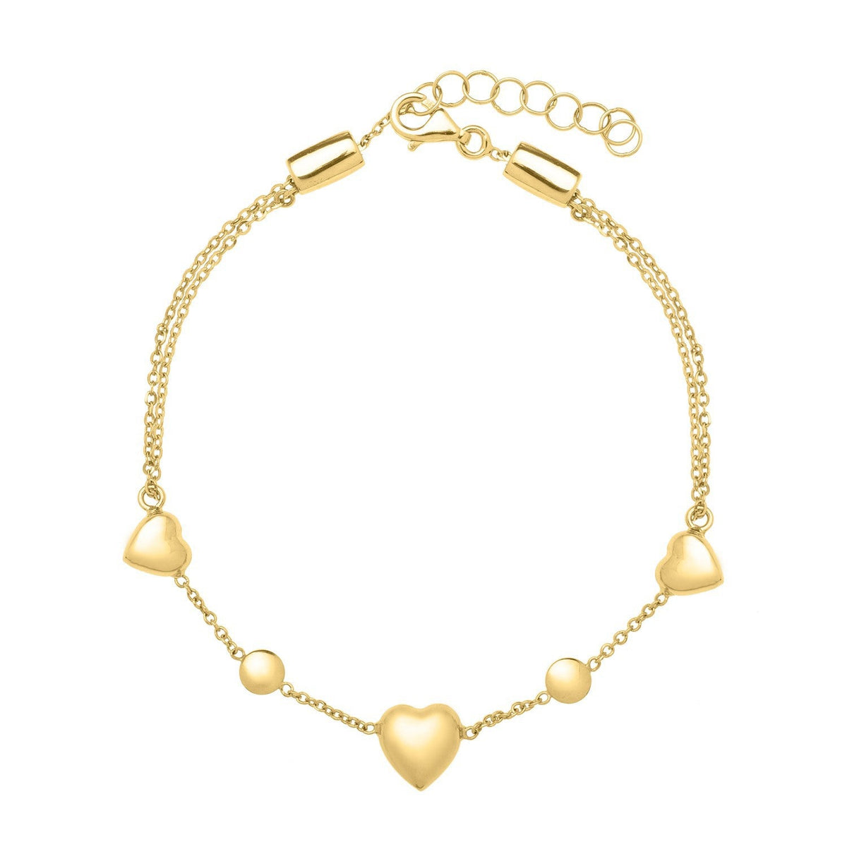 Tobillera ajustable de corazón abultado de oro amarillo de 14k