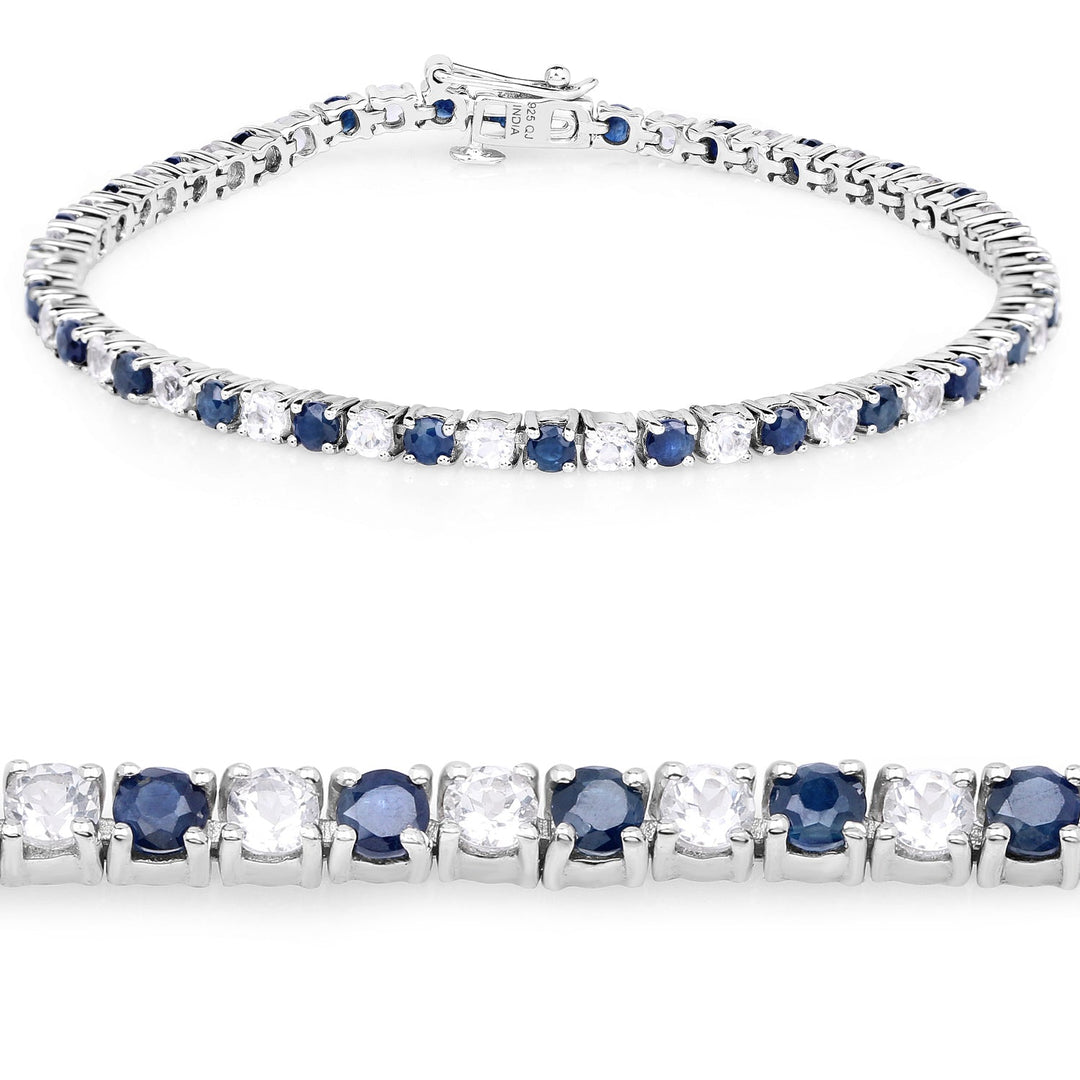 Brazalete de zafiro azul y topacio blanco de 6.87 ct. p.t. en plata de ley