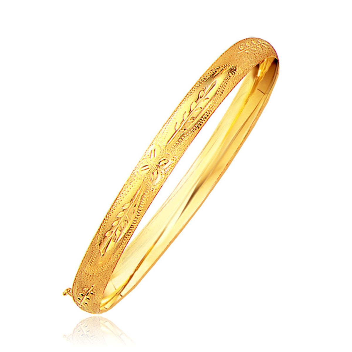 Pulsera clásica grabada con motivos florales en oro amarillo de 14k (6.0mm)
