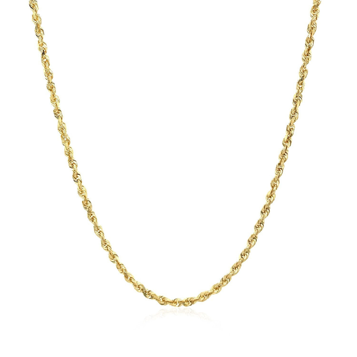 Cadena de soga de oro amarillo macizo de 10k y 2.0mm con corte de diamante