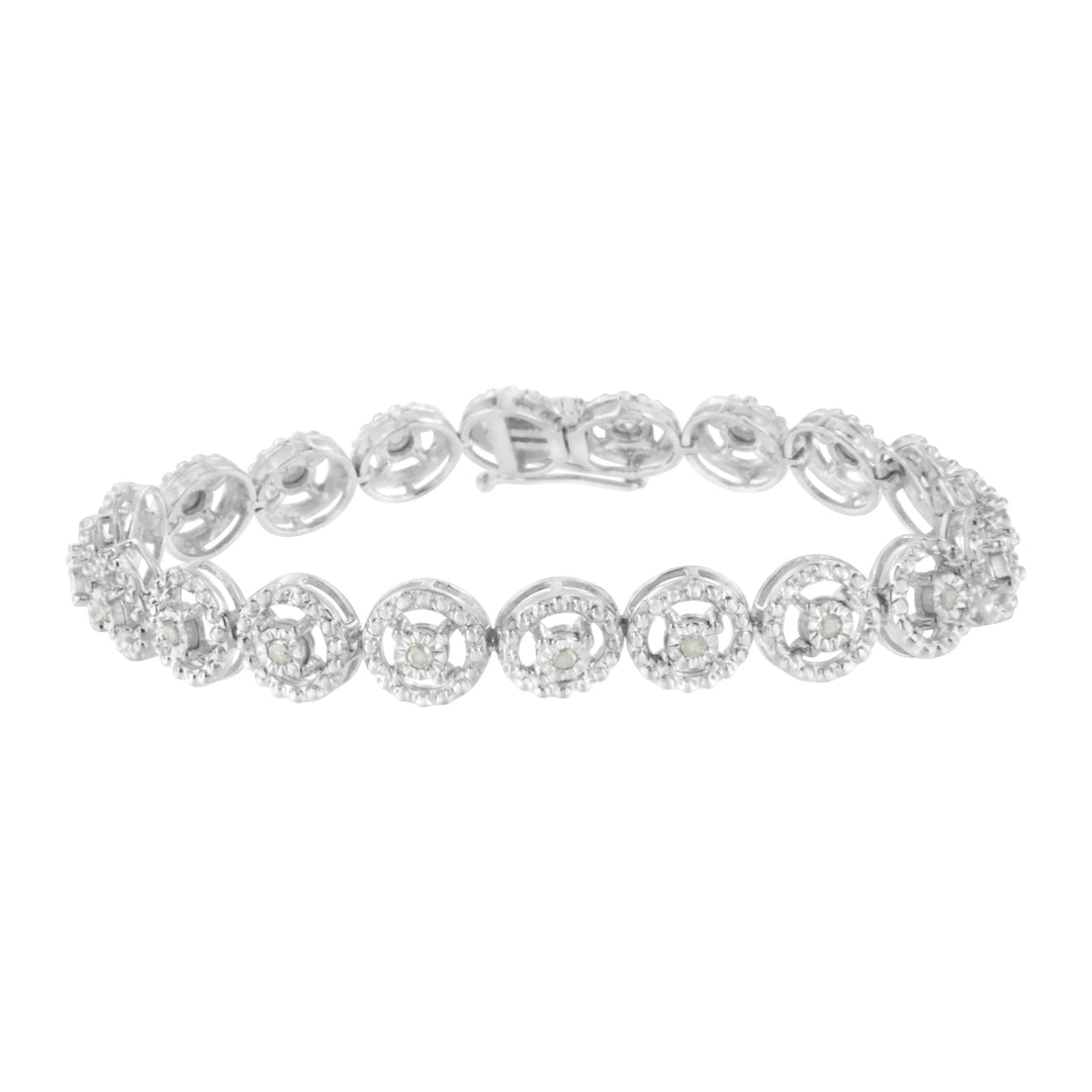 Pulsera de moda de eslabones de plata de ley .925, 1/2 Cttw de diamante, círculo anidado, milagro engarzado, rueda abierta de 18,4 cm (Color I-J, Claridad I3)