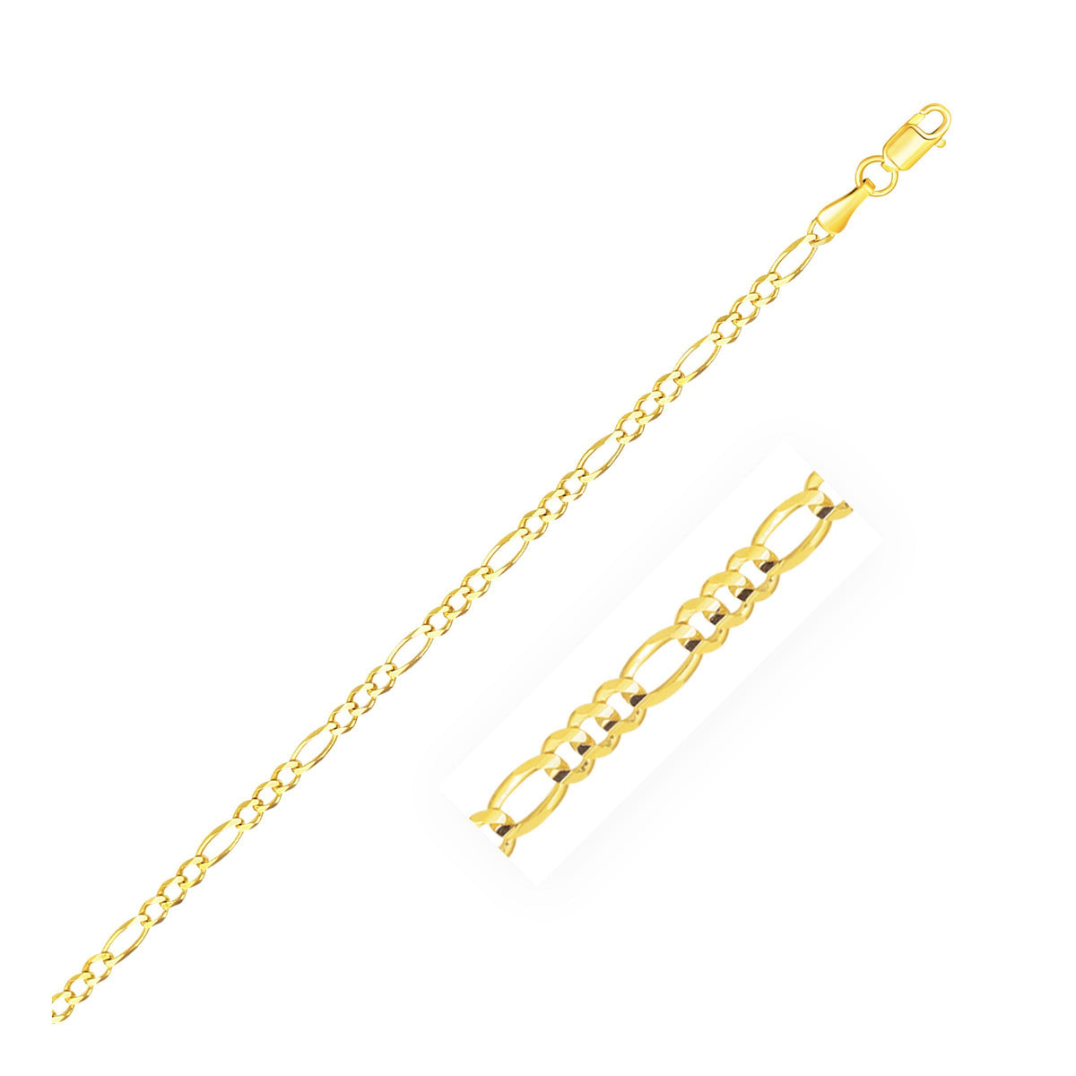 Cadena de Eslabones Figaro Sólida de Oro Amarillo de 14k y 2.8mm