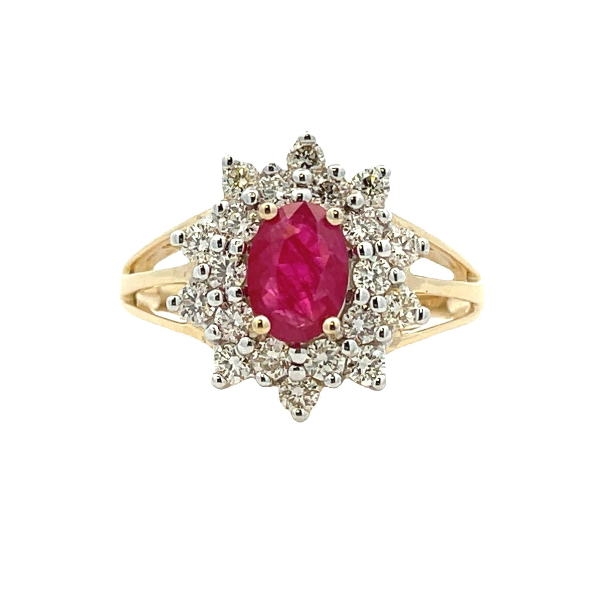 Anillo de rubí y diamantes auténtico de 1,65 qt en oro amarillo de 14 kt