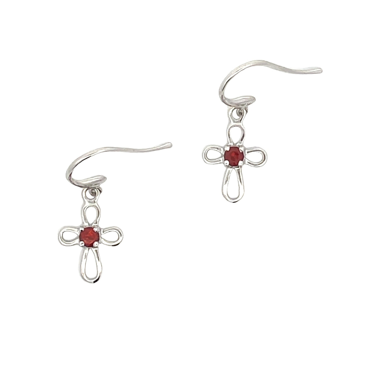 Pendientes de cruz de granate natural de 0,29 qt en oro blanco de 10 kt