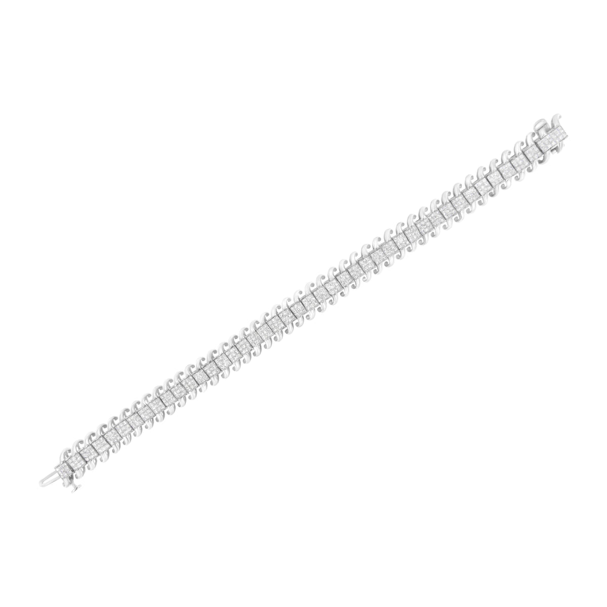 Pulsera de tenis de oro blanco de 14 quilates con diamantes de talla princesa de 5,0 quilates engastados invisibles en forma de S ondulada de 7" (color G-H, claridad SI1-SI2)