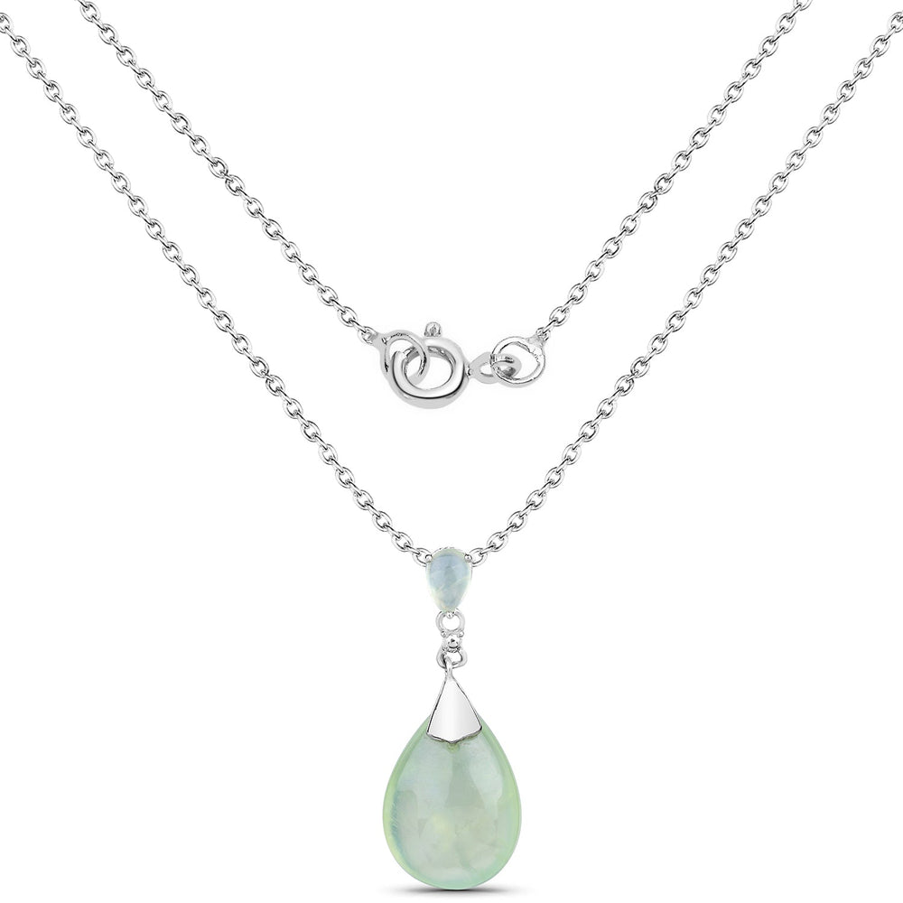 11.92 Carat Genuine Prehnite .925 Sterling Silver Pendant