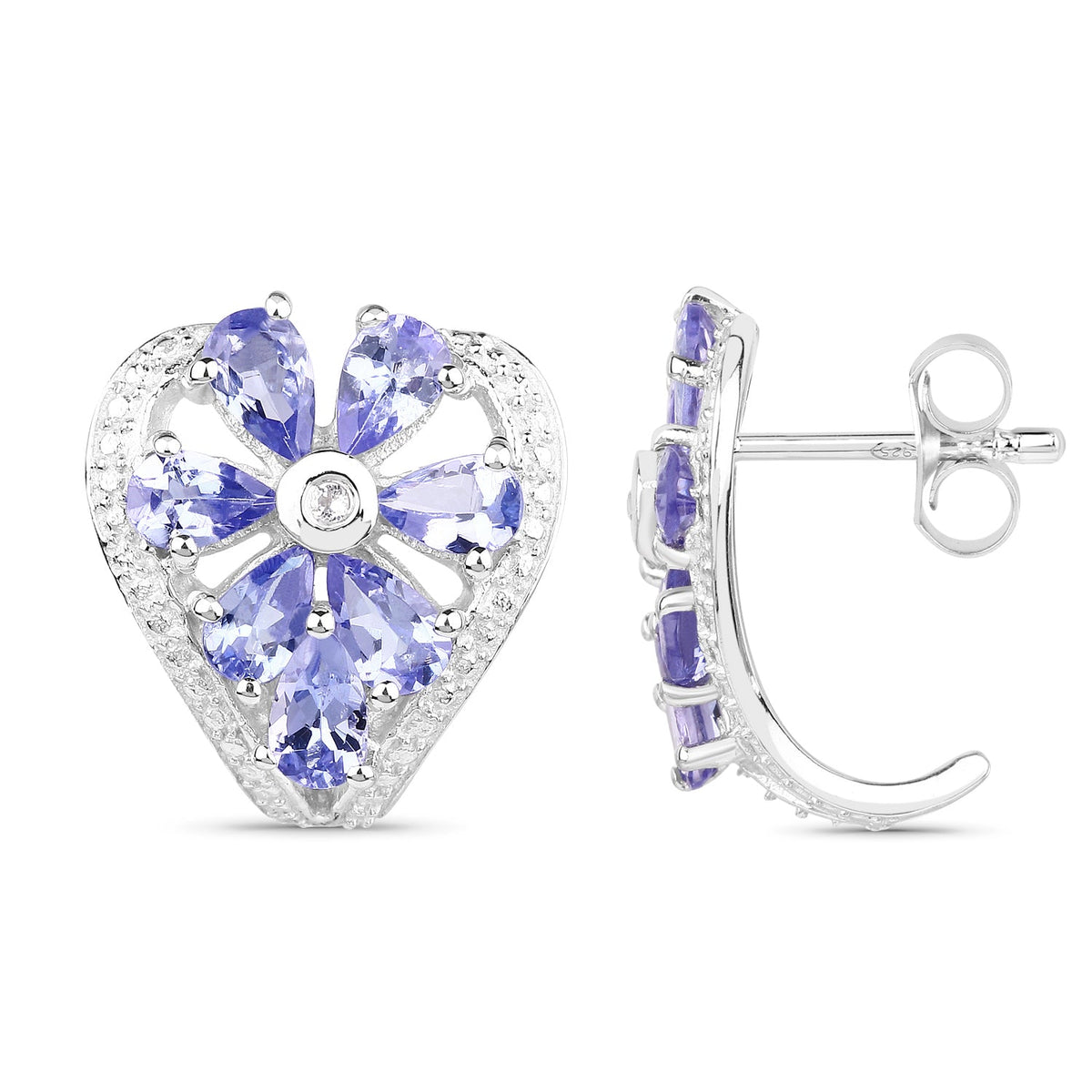2.97 Carat Genuine Tanzanite & White Topaz .925 Sterling Silver Earrings - изображение 2 из 6