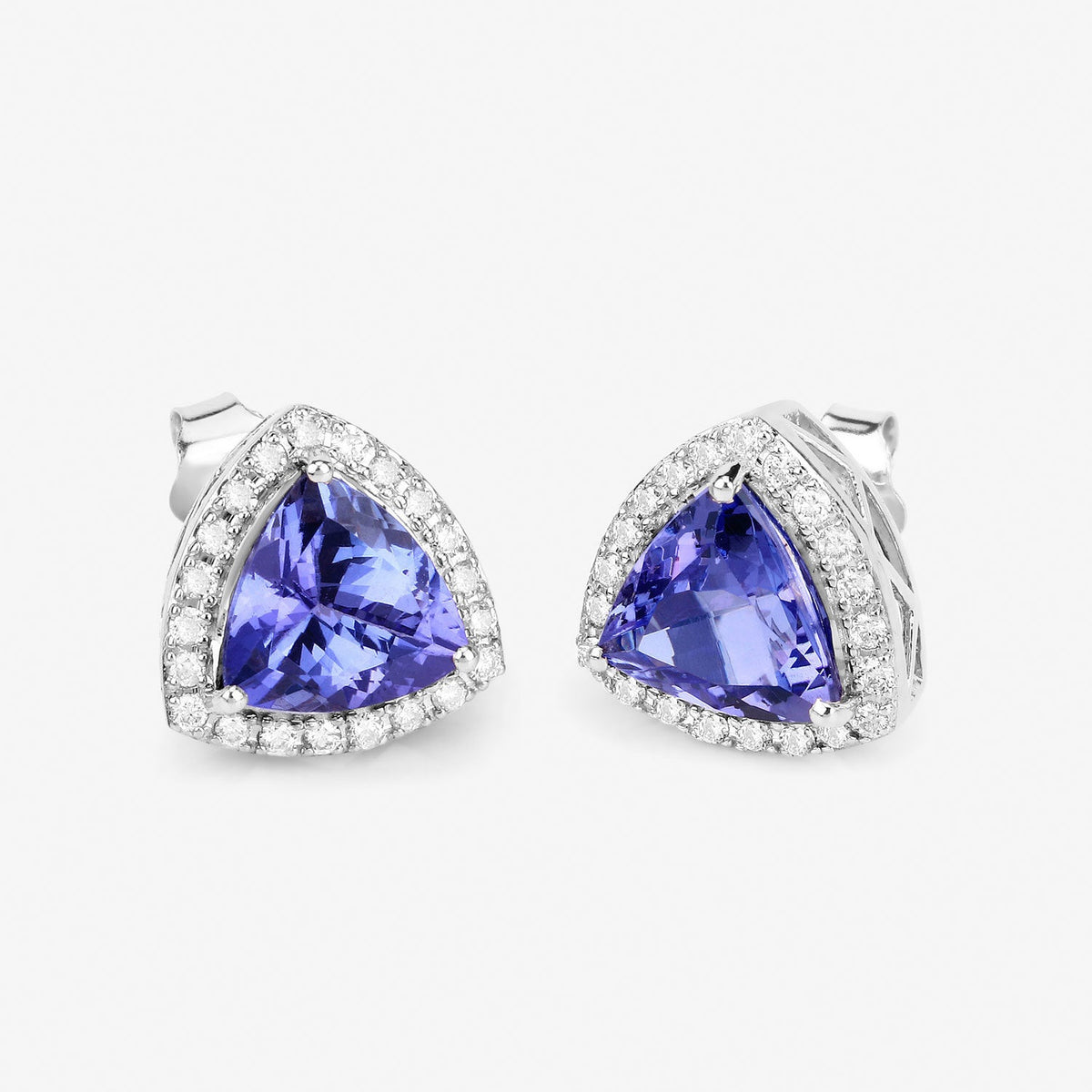 Pendientes de 3.82 quilates de tanzanita genuina y diamante blanco en oro blanco de 14K