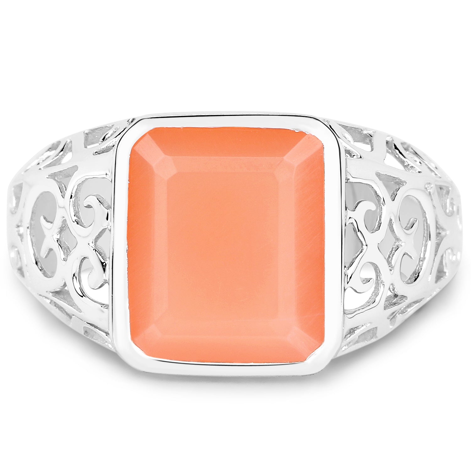 Anillo de plata de ley .925 con piedra lunar melocotón auténtica de 5,75 quilates