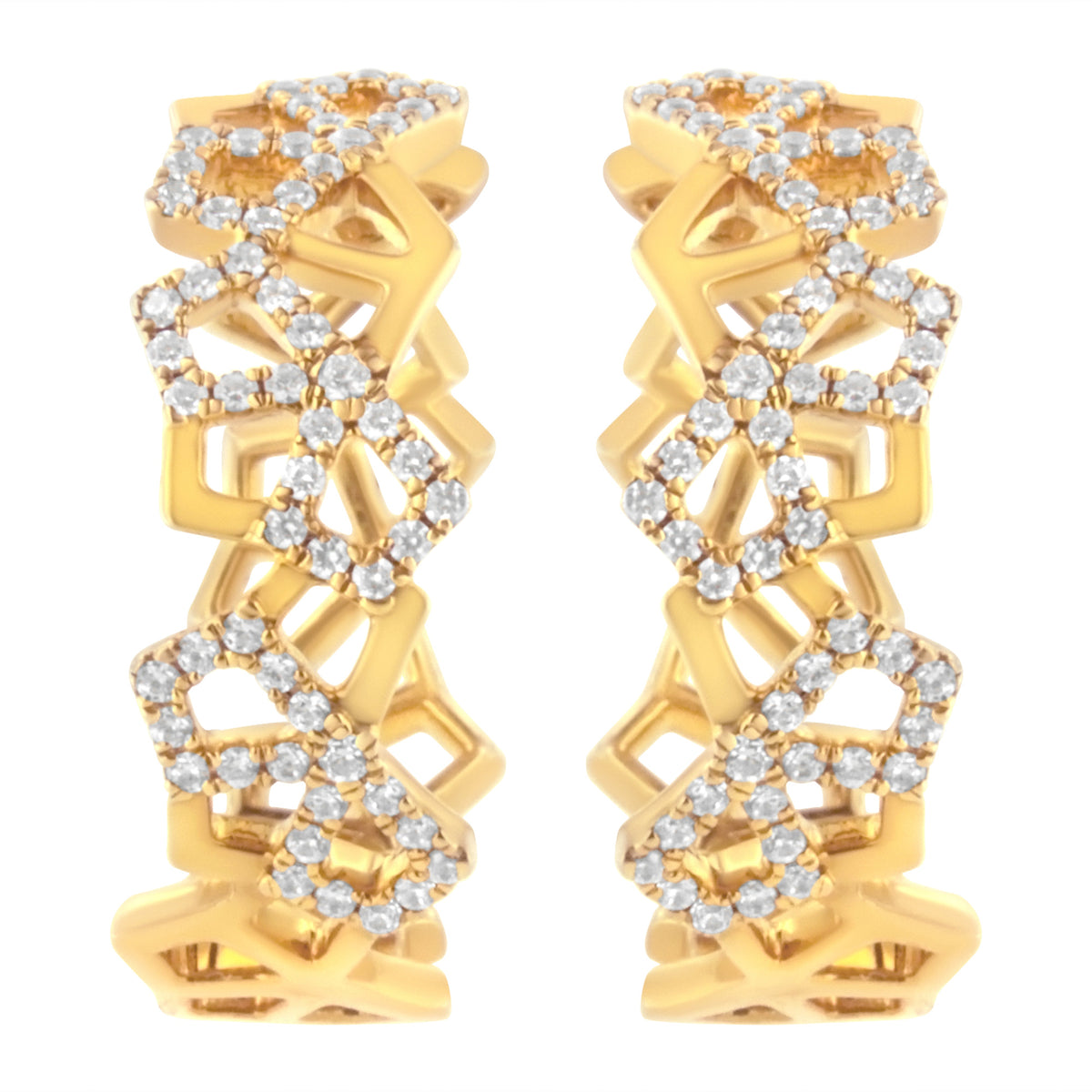 14K Yellow Gold 3/4 Cttw Diamond Honeycomb Hoop Earrings (G-H Color, SI1-SI2 Clarity) - 24MM