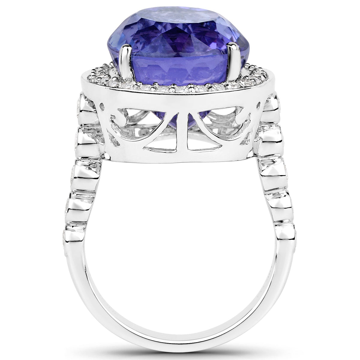 Anillo de oro blanco de 18 quilates con tanzanita genuina de 18,50 quilates y diamantes blancos