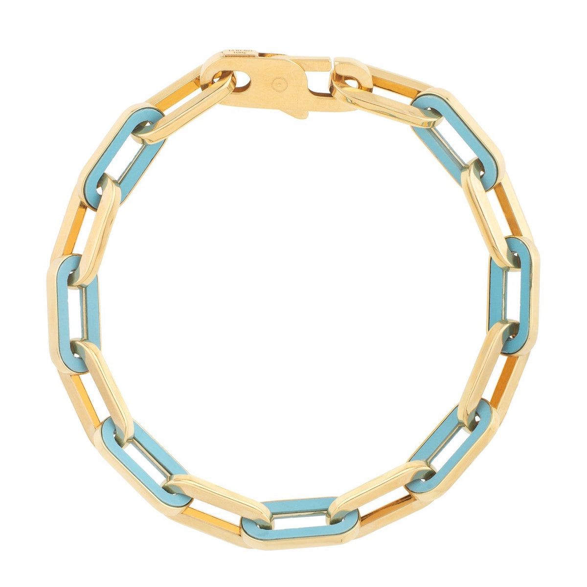 Pulsera de eslabones ovalados con gema de turquesa en oro amarillo de 14k (7.00 mm)