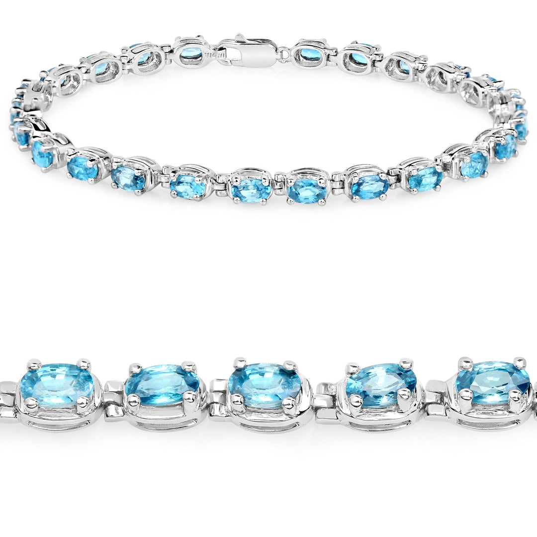 Pulsera de plata de ley .925 con circón azul genuino de 7,92 quilates