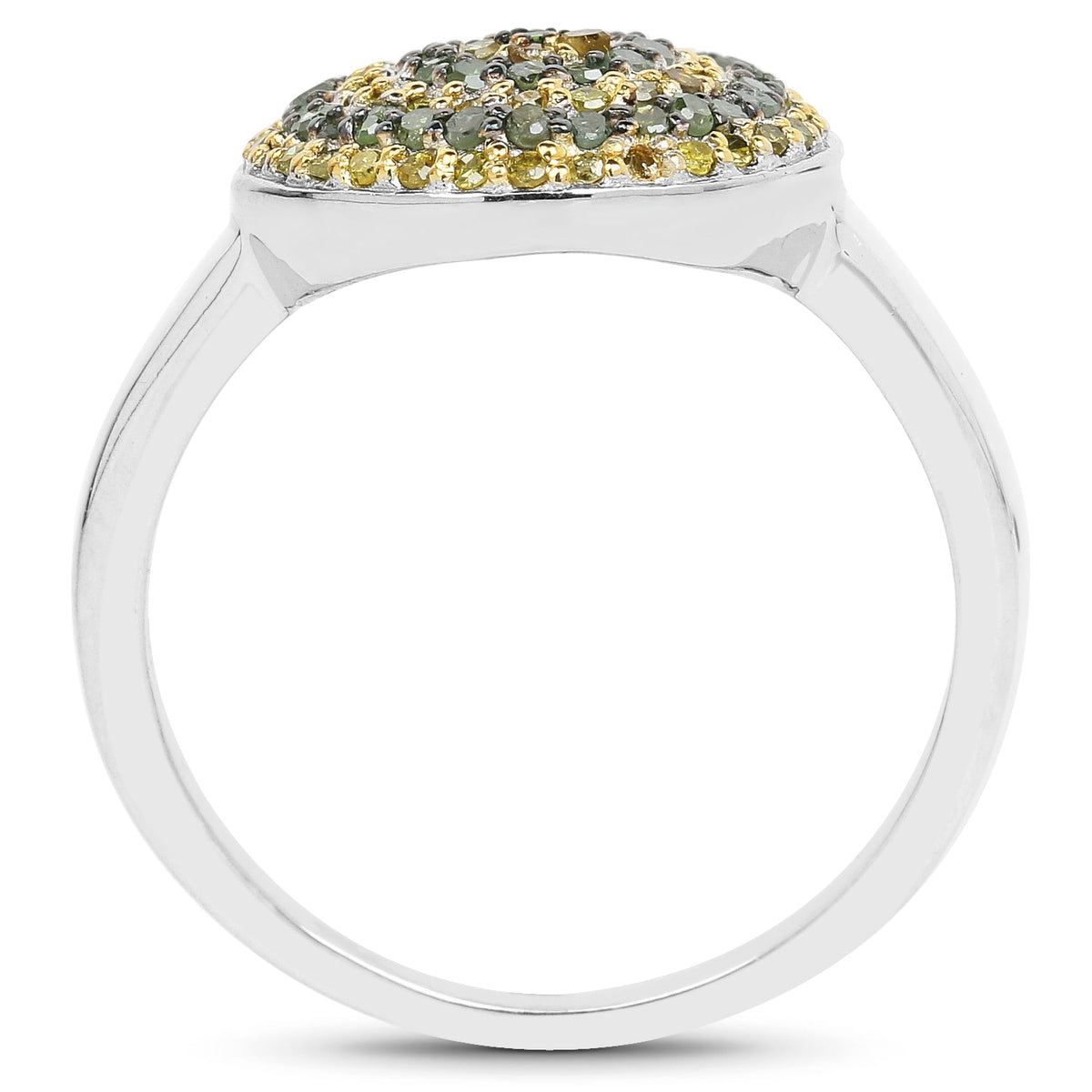 Anillo de Plata Fina .925 con Diamante Verde y Diamante Amarillo Genuinos de 0.39 Quilates