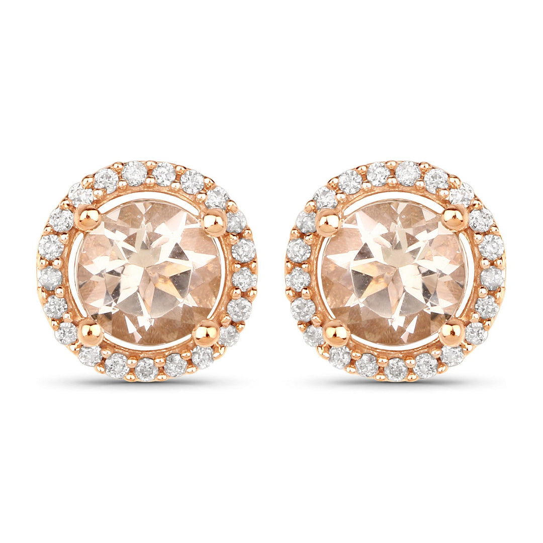 0.93 Carat Genuine Morganite and White Diamond 14K Rose Gold Earrings