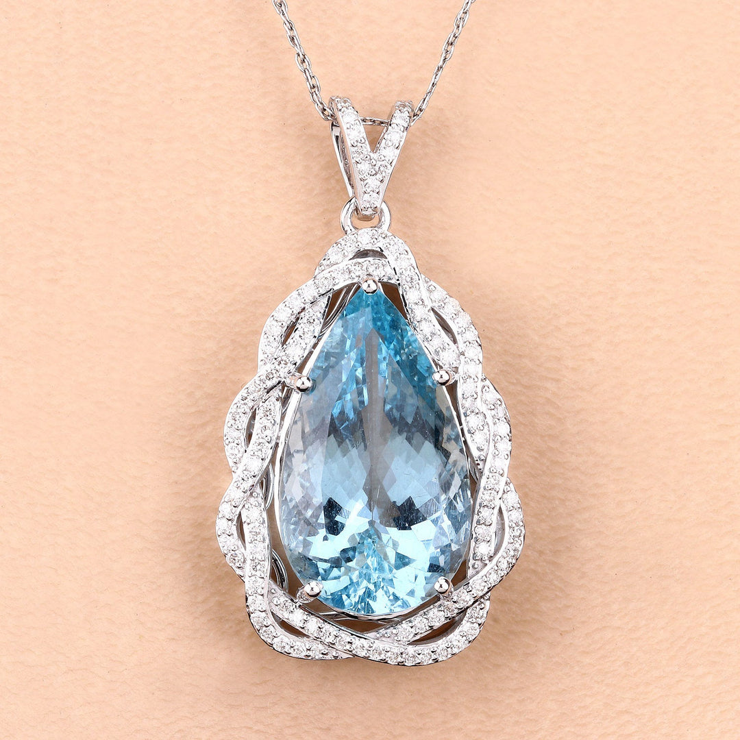 Colgante de oro blanco de 14 quilates con aguamarina auténtica de 11,90 quilates y diamantes blancos
