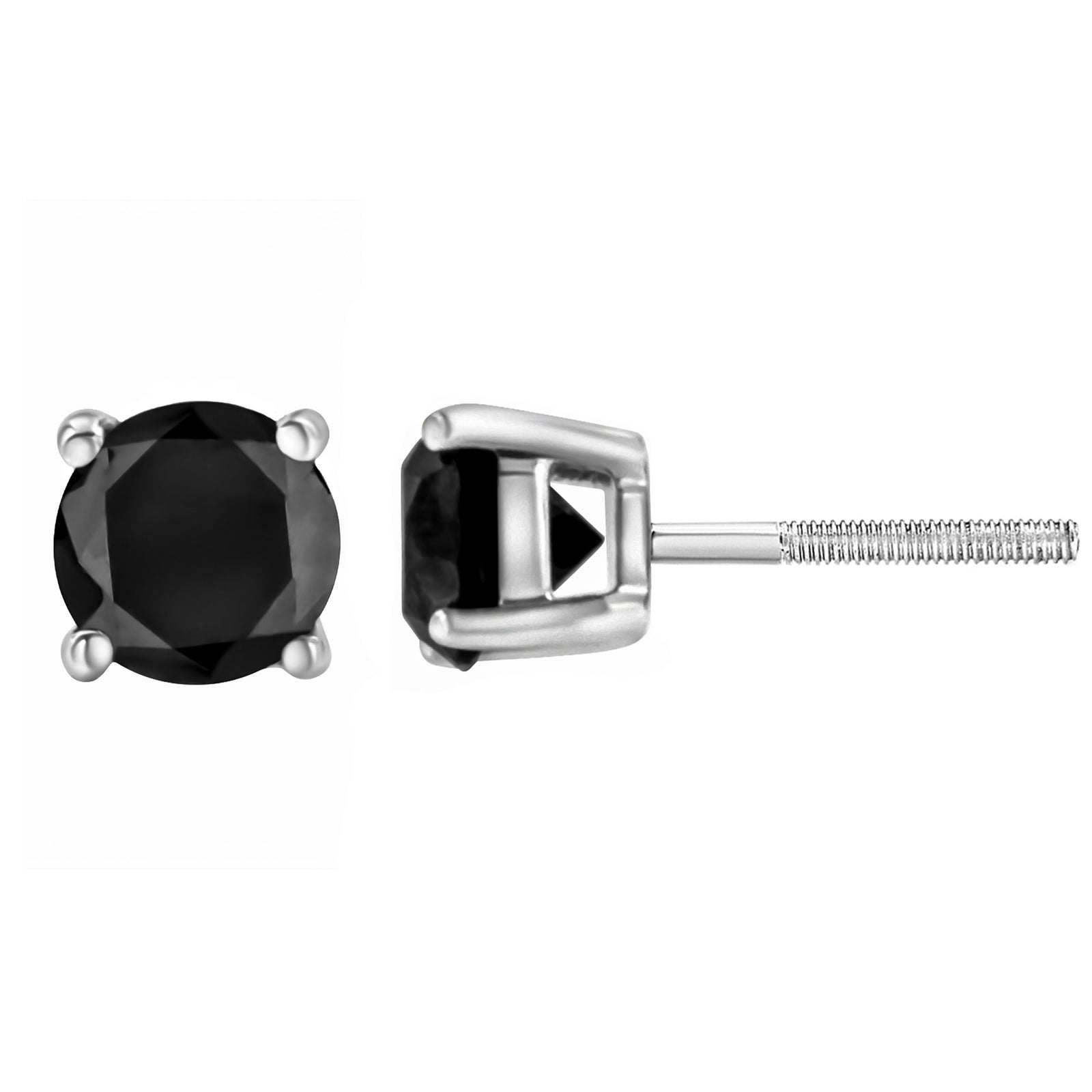 Pendientes de Plata Fina .925 con Diamantes Negros de 4.00 Qts. Talla Brillante Redonda, Engastados en Bisel, con Cierre de Rosca (Color Fantasía Mejorado, Claridad I2-I3)