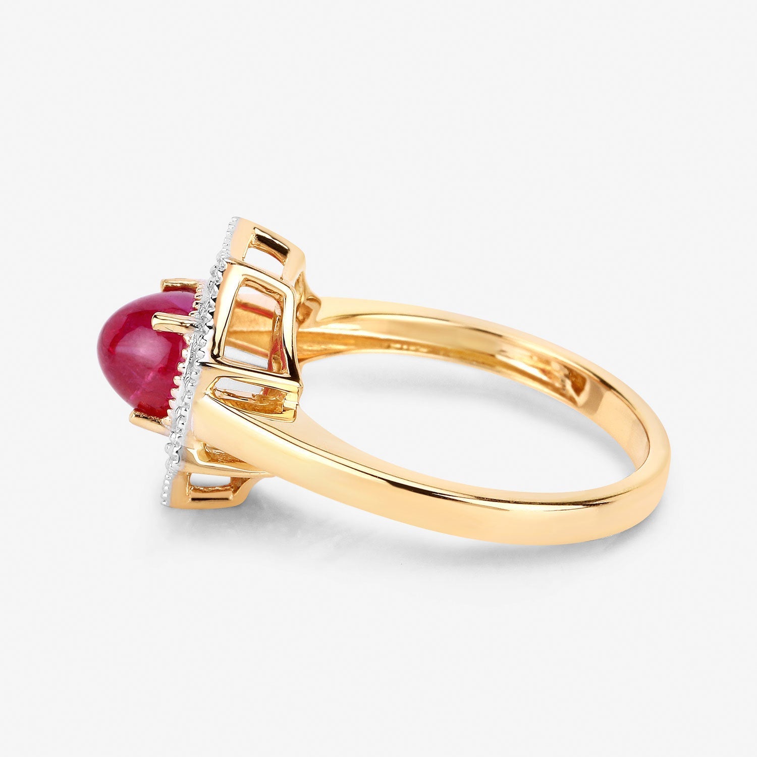 Anillo de oro amarillo de 14K con rubí genuino de 2,01 quilates y diamantes blancos