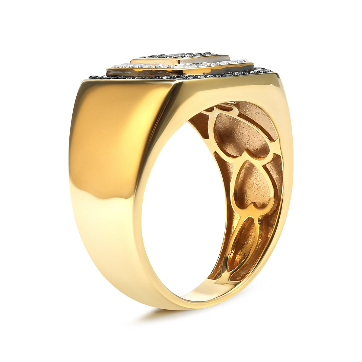 Anillo de oro amarillo de 10K para hombre con diamantes blancos y negros tratados de 0,75 quilates (color I-J, claridad I2-I3) - Talla 10